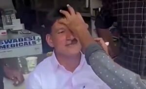 LDF worker Babu Varghese- shave his moustache